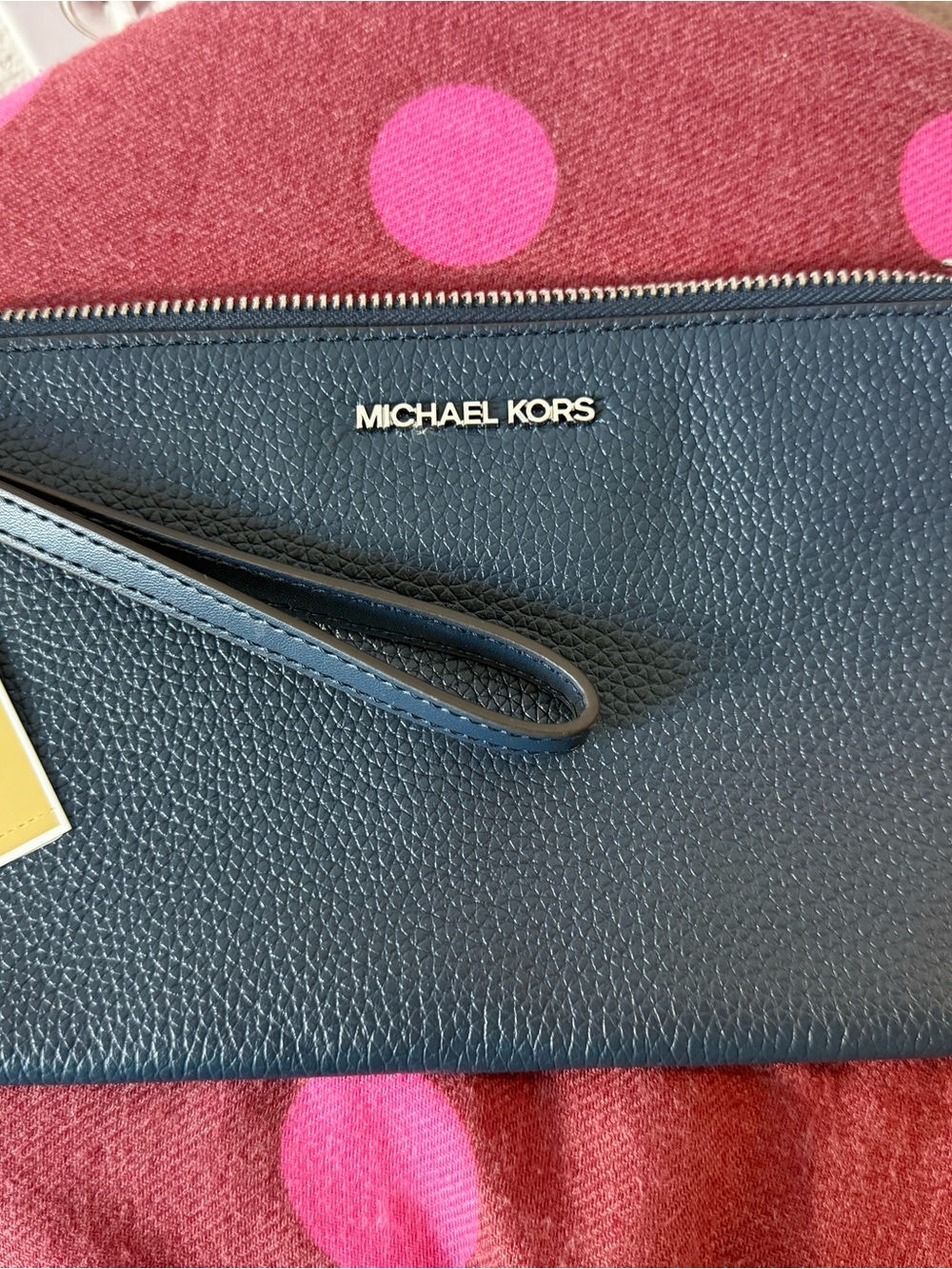 Michael Kors Navy Pebbled Leather Zip Wristlet with Strap